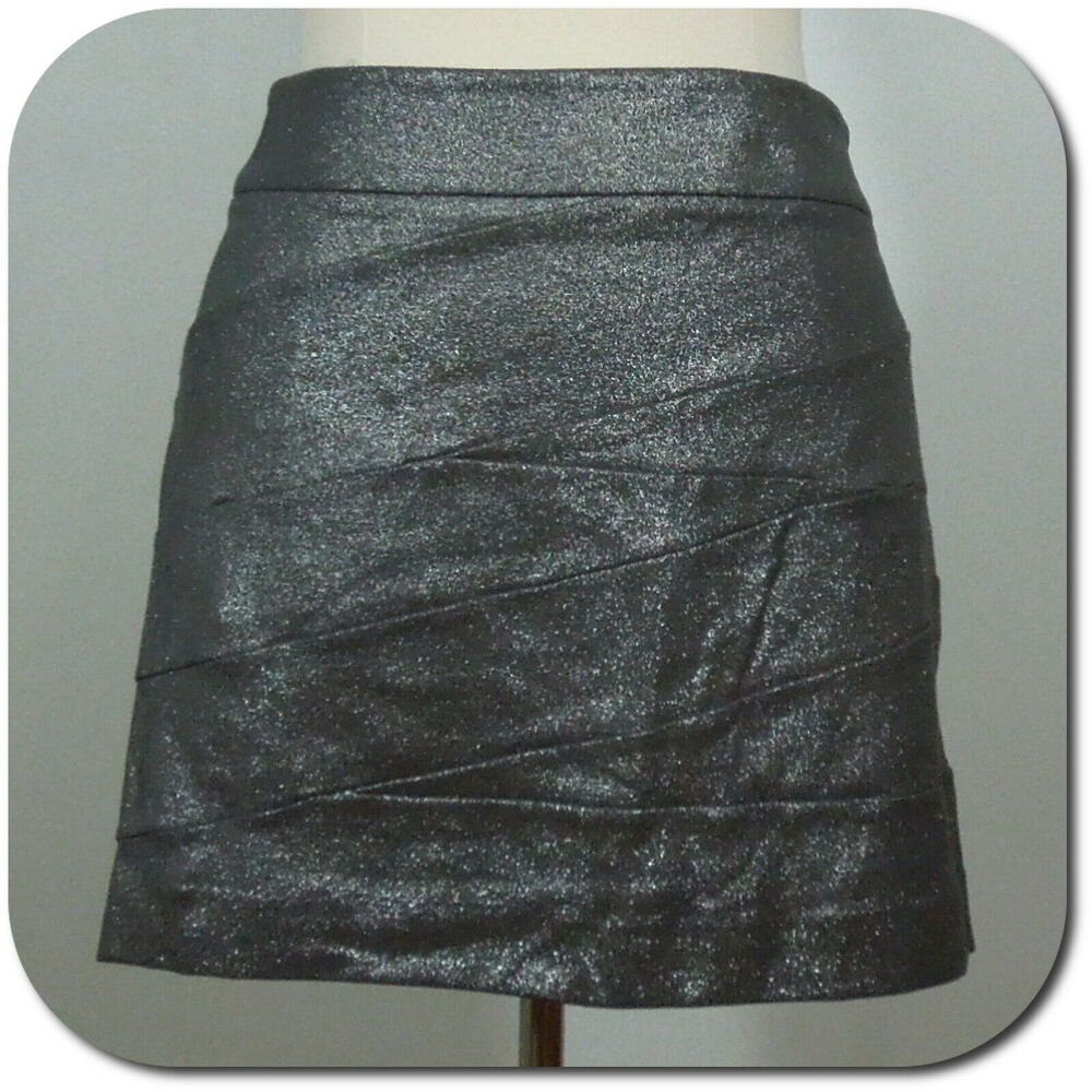EXPRESS Mini Skirt 12 Womens Silver Sparkly Bandage Wrap